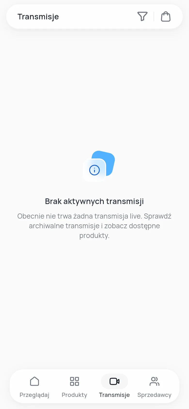 Ekran transmisji w aplikacji